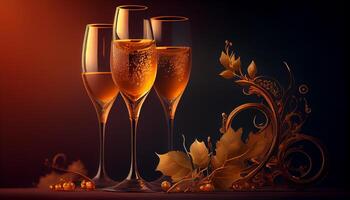 celebração com vinho, champanhe, e elegante decoração gerado de ai foto