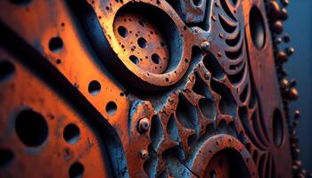 oxidado maquinaria roda em metálico construção indústria prato , generativo ai foto