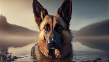 alemão pastor cachorro refletindo em amizade dentro natureza , generativo ai foto