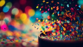 celebração do multi colori aniversário com confete decoração , generativo ai foto