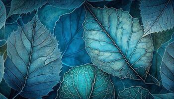orgânico folha padronizar em azul pano de fundo simboliza crescimento , generativo ai foto