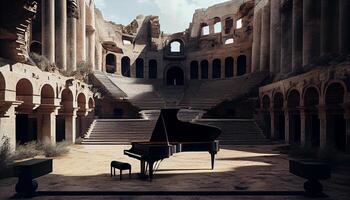 grande piano dentro velho ruína do majestoso antigo arquitetura , generativo ai foto