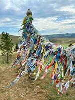 ritual pilares ou sarja perto lago Baikal, Rússia. foto