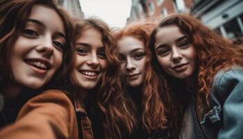 uma grupo do alegre jovem mulheres sorridente juntos gerado de ai foto