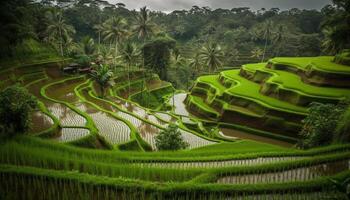 arroz arroz terraço Campos curva através bali montanha panorama generativo ai foto