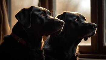 de raça pura retriever e terrier sentar de janela assistindo gerado de ai foto