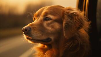 fofa cachorro sentado ao ar livre, dourado retriever retrato gerado de ai foto