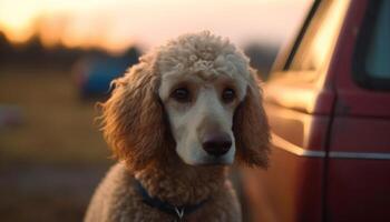 fofa de raça pura cachorro sentado dentro a Relva gerado de ai foto