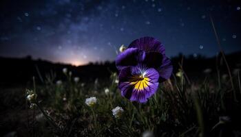 flores silvestres flor debaixo estrelado verão noite céu gerado de ai foto