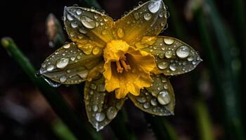 fresco orvalho em vibrante verde gerbera pétala gerado de ai foto