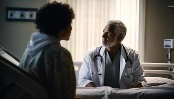 dois cuidados de saúde profissionais discutindo paciente doença francamente gerado de ai foto