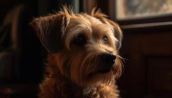 fofa cachorro sentado ao ar livre, molhado nariz, brincalhão gerado de ai foto