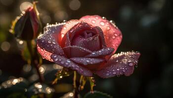 vibrante tulipa florescer, molhado com gota de chuva orvalho gerado de ai foto