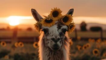 sorridente vaca roça dentro tranquilo outono Prado gerado de ai foto