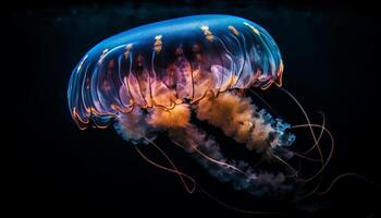 brilhando lua medusa, beleza dentro embaixo da agua movimento gerado de ai foto