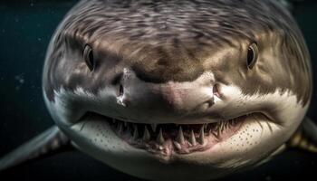 assustador embaixo da agua retrato gigante animal dentes sorridente gerado de ai foto