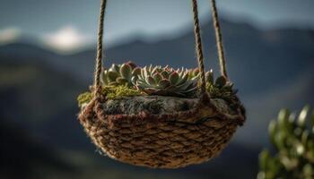 verde folhas crescer em montanha, natureza beleza gerado de ai foto