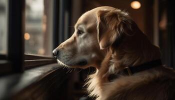 fofa cachorro sentado ao ar livre, olhando às Câmera gerado de ai foto