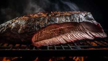 grelhado carne, cozinhou para perfeição, pronto para comer gerado de ai foto