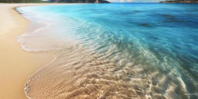 deslumbrante lindo mar panorama de praia com turquesa água. lindo areia de praia com turquesa água. viagem conceito. generativo ai foto