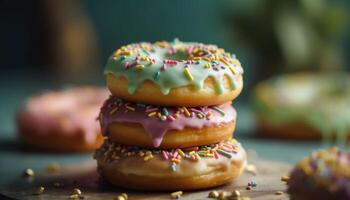 rosquinha com chocolate gelo e granulados gerado de ai foto