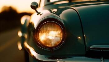 vintage carro cromada Parachoque brilha dentro luz solar gerado de ai foto