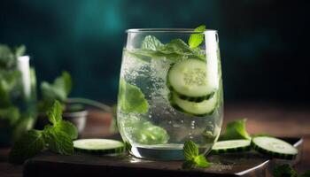 orgânico Mojito com pepino, Lima, e hortelã gerado de ai foto