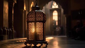 Ramadã noite iluminado lanternas aguentar dentro elegância gerado de ai foto