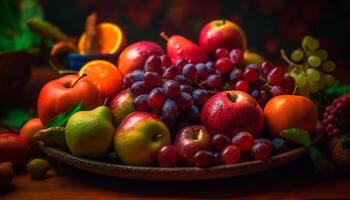 colorida fruta cesta vitrines saudável e fresco variedade gerado de ai foto