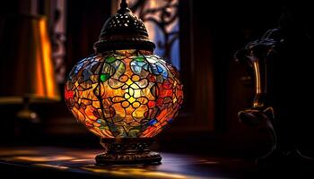 Antiguidade lustre brilha com ornamentado elegância dentro de casa gerado de ai foto