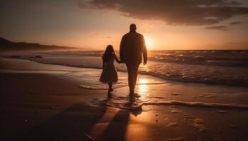 1 romântico casal desfrutando uma verão pôr do sol juntos gerado de ai foto