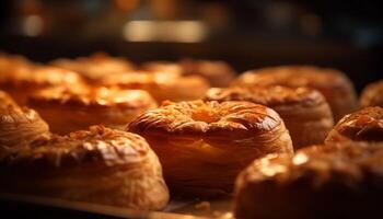 fresco cozido pastelaria item, doce indulgência felicidade gerado de ai foto