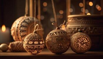 dourado Natal decorações iluminar inverno celebrações dentro de casa gerado de ai foto