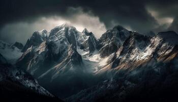 majestoso montanha pico pierces tranquilo outono céu gerado de ai foto