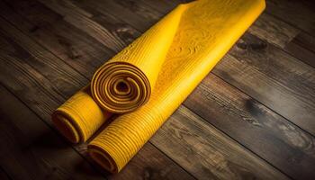 saudável estilo de vida em uma amarelo ioga esteira gerado de ai foto