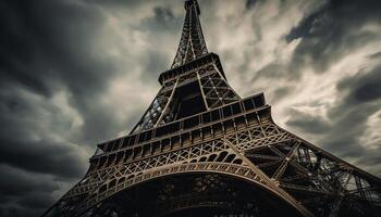 Paris' icônico eiffel torre, majestoso símbolo, parisiense romance gerado de ai foto