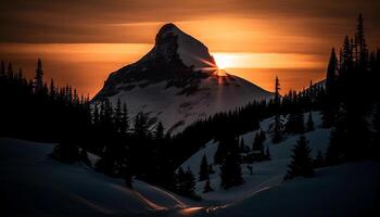 majestoso montanha alcance silhueta às pôr do sol crepúsculo gerado de ai foto