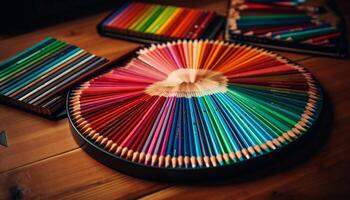 vibrante cores e materiais em construir mesa gerado de ai foto