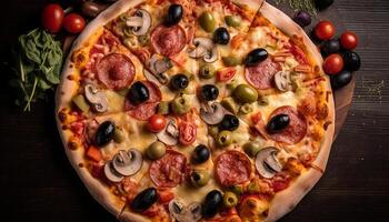 fechar acima do rústico caseiro italiano pizza fatia gerado de ai foto