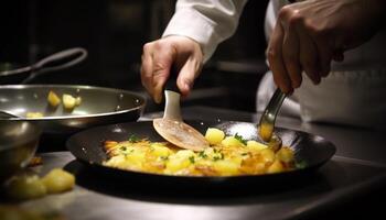 1 homem cozinhando saudável, fresco vegetariano refeição gerado de ai foto