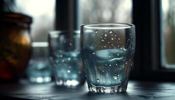molhado vidro reflete azul natureza pureza abstratamente gerado de ai foto