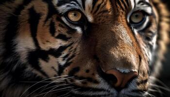 majestoso tigre olhando fixamente, beleza dentro natureza retratado gerado de ai foto
