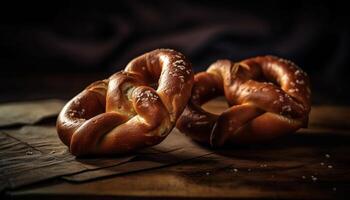 recentemente cozido todo trigo pretzel lanche indulgência gerado de ai foto