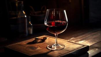 luxo vermelho vinho derramado para dentro copo de vinho dentro de casa gerado de ai foto