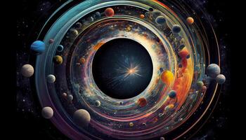 abstrato nave espacial órbita estrelado galáxia pano de fundo círculo gerado de ai foto