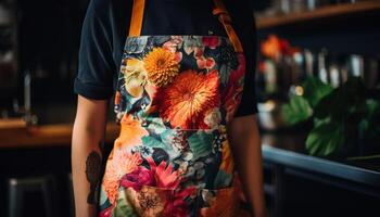 jovem fêmea florista detém fresco flor vaso gerado de ai foto