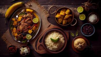 grelhado carne tigela com guacamole e Pimenta Pimenta gerado de ai foto