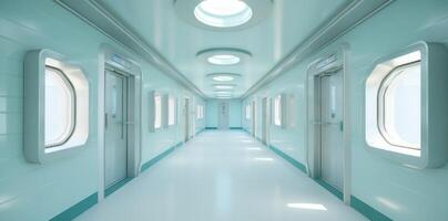 moderno hospital corredor. ilustração ai generativo foto