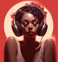 mulher ouvindo para música. ilustração ai generativo foto