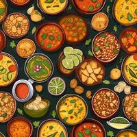 sortido indiano Curry e arroz pratos textura, generativo ai foto